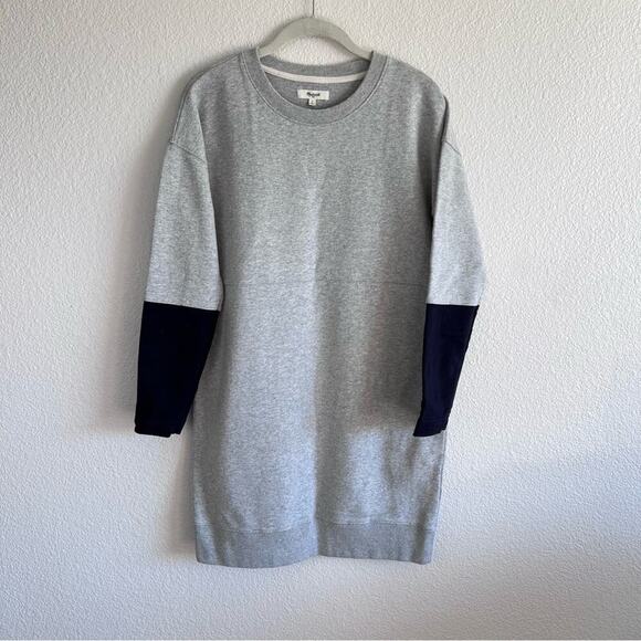 Madewell Oversize Jumpstart Sweater Sleeve Dress Knit Gray & Navy - Picture 2 of 12
